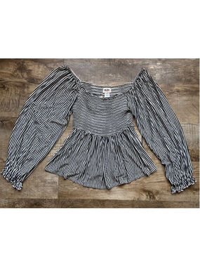 BiBi Striped Smocked Peplum Top Size M
